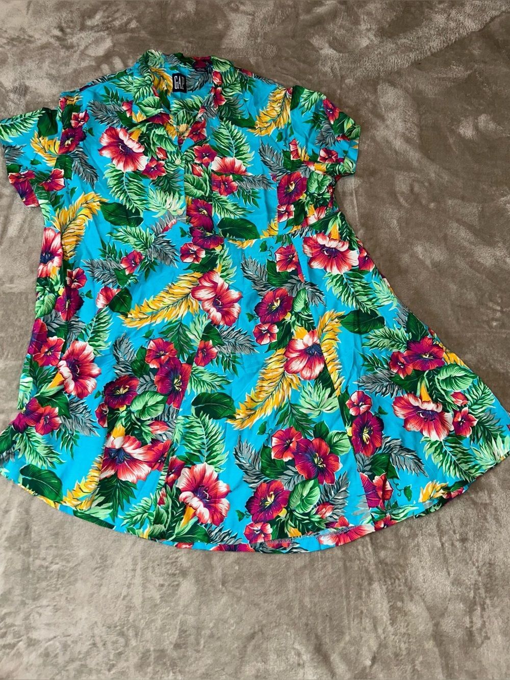 Vintage GAP Blue Tropical Button-Down Top and Skirt Set M/8